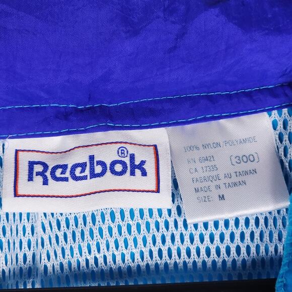 Reebok Men's VTG Medium Blue 1/4 Zip Nylon Hooded Windbreaker Pullover Jacket - Picture 4 of 9